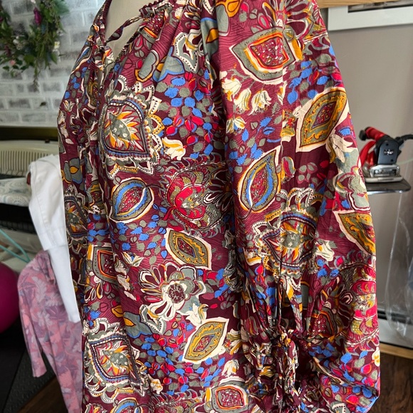 Sundance cotton blouse in fall color pallet w/crochet trim - Picture 5 of 7